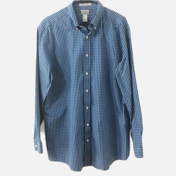 L. L. Bean Wrinkle-Free Traditional Fit Long Sleeve Gingham Print Dress Shirt 🔵 - Picture 1 of 6